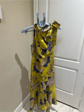 Whistles Peria Halter Women Dress 2 Asian Art Floral Silky Midi